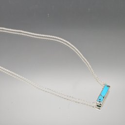 Pura Vida Silver Tone Bar Necklace With Turquoise Inlay - Delicate 18.5' Chain