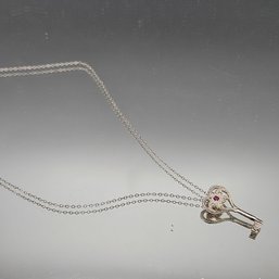 925 Sterling Silver 'Key To My Heart' Pendant Necklace, Pink Gemstone - 16' Chain