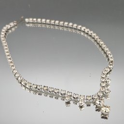 Vintage Art Deco Style Rhinestone Choker  Clear Crystal Necklace  15'