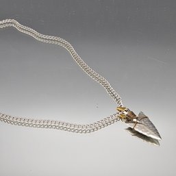 Vintage Silver Tone Arrowhead Necklace, Wire Wrapped Pendant, 18 Inch Chain