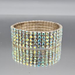 Vintage 5-Row Aurora Borealis Crystal Expansion Cuff Bracelet, 2' Wide Stretch