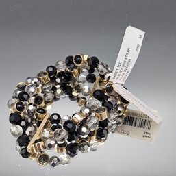 Charter Club 3-Row Beaded Stretch Bracelet - Gold/Black/Clear - New With Tag