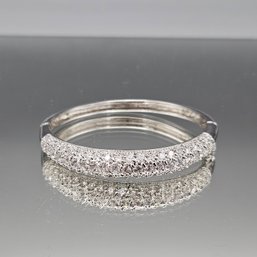 Silver Tone Cubic Zirconia Hinged Bangle Bracelet - 2.25'