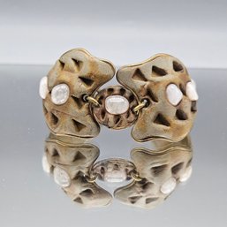 Artisan Geometric Cut-Out Bracelet With Polished White Stones- 2.67'