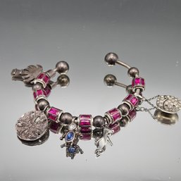 Vintage Sterling Silver Multi-Charm Gemstone Cuff Bracelet 2.56'