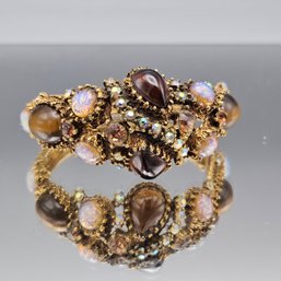 Ornate Hinged Gold Tone Filigree Gemstone Bracelet - 2.33'