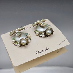 Faux Pearl And Rhinestone Cluster Earrings Clip-On