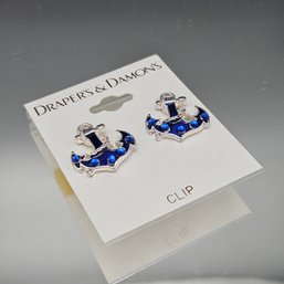 Draper's & Damon's Blue Anchor Clip-On Earrings - Silver Tone
