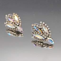 Vintage Iridescent Rhinestone Cluster Earrings