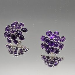 Vintage Purple Stone Cluster Stud Earrings