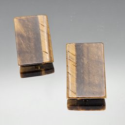 Vintage Rectangular Tiger's Eye Stud Earrings