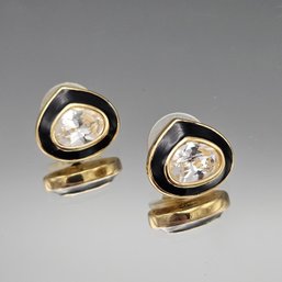 Vintage Christian Dior Black Enamel & Crystal Stud Earrings