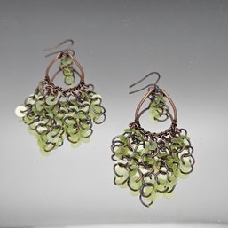 Boho Wire Wrapped Copper Dangle Earrings Green Disks