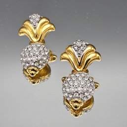 Deco Style Vintage Crystal Drop Earrings - Gold Tone
