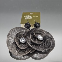 Accessories Palace Large Black Mesh Flower Statement Dangle Earrings