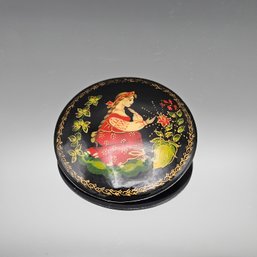 Vintage Russian Lacquer Brooch - 'The Scarlet Flower' Hand-Painted Fedoskino Art