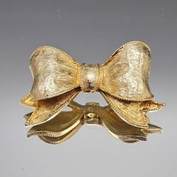 Vintage Gold-Tone Brushed Metal Bow Brooch