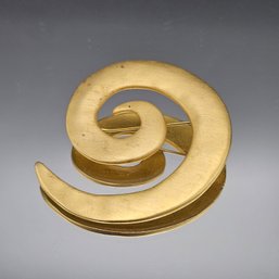 Matte Gold Tone Abstract Spiral Brooch