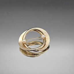 MCM Textured Gold Tone Double Ring Pearl Pin