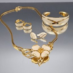 Vintage Trifari Cream Enamel Jewelry Set
