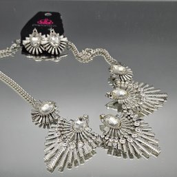 Paparazzi Silver Rhinestone Statement Necklace & Earring Set