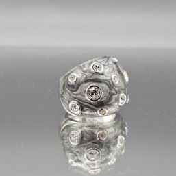 Lia Sophia Silver Tone Marbled Grey Enamel Dome Ring Clear Accents Size 5.5