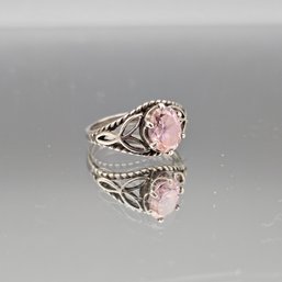 Sterling Silver 925 Filigree Teardrop Ring Pink Oval Stone Size 7