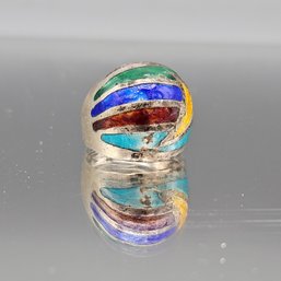Vintage Siam Sterling Silver Multi-Color Enamel Ring, Size 5
