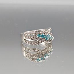 Vintage Sterling Silver Multi-Row Pav Statement Ring, Size 6.5