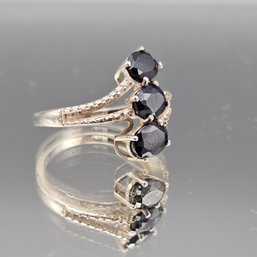 925 Sterling Silver Three-Stone Statement Ring - Size 6