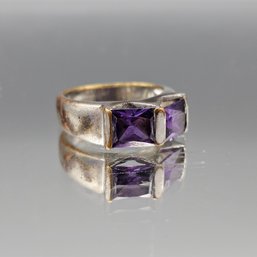 Art Deco Style Two-Tone Two-Stone Purple Radiant Cut Ring - Size 9