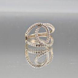 925 VN Sterling Silver CZ Orbit Statement Ring Size 7 - Geometric Pav Band