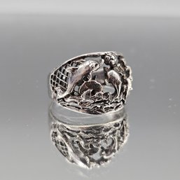 Vintage Sterling Silver Dolphin Bypass Style Ring - Size 7.5