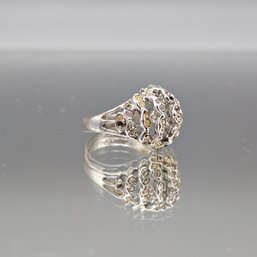 Sterling Silver Pav Champagne CZ Filigree Dome Ring - Size 6