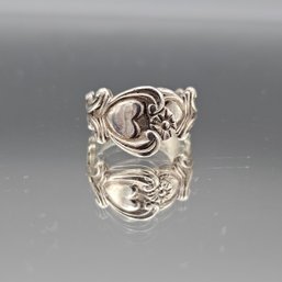 Vintage AVON Sterling Silver Heart & Flower Spoon Ring - Size 10