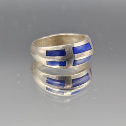 Vintage CID 925 Sterling Silver Lapis Lazuli Inlay Ring, Size 6.5