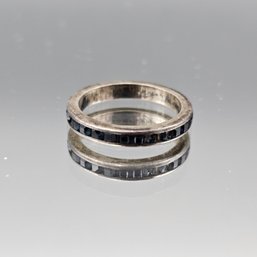 Vintage Silver Tone Blue Set Eternity Band, Size 4.25