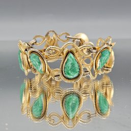 Gold Tone Teardrop Link Bracelet 8' Ornate Statement Piece