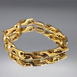 Chunky Gold Tone Modernist Link Bracelet 8.5'