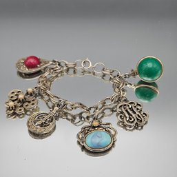 Silver Tone Charm Bracelet Ornate Dangle Charms 7.5'