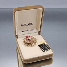 Winard 14K GF Enamel Fleur-de-lis Pin With Original Box
