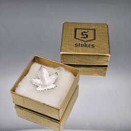 Stokes Sterling Silver Maple Leaf Brooch In Original Gift Box - 0.04ozt