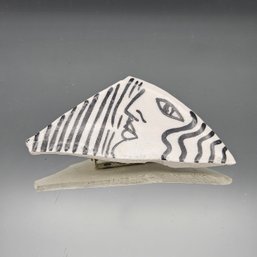 Studio Art Ceramic Shard Pin - Black & White Abstract Face Design