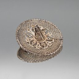Silver Tone Filigree Sombrero Brooch Pin