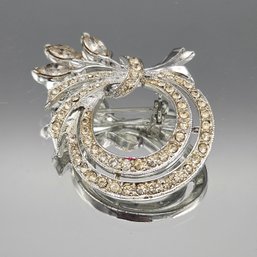 Clear Rhinestone Silver-Tone Flower Wreath Pin