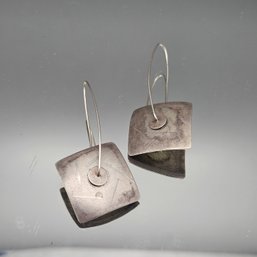 Sterling Silver Modernist Square Drop Earrings - Lewis And Huebner .223 Ozt