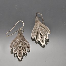 Silver Tone Filigree Cut-Out Drop Earrings
