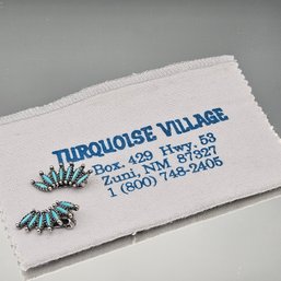 Silver Tone Turquoise Needlepoint Fan Clip-On Earrings