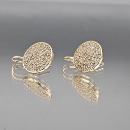 Gold-Toned Pav Crystal Disk Leverback Earrings