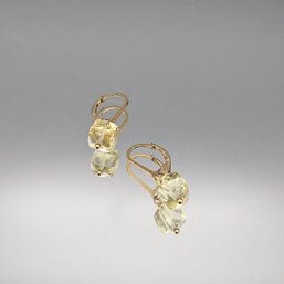 Yellow Crystal Cube Gold-Tone Lever-back Dangle Earrings